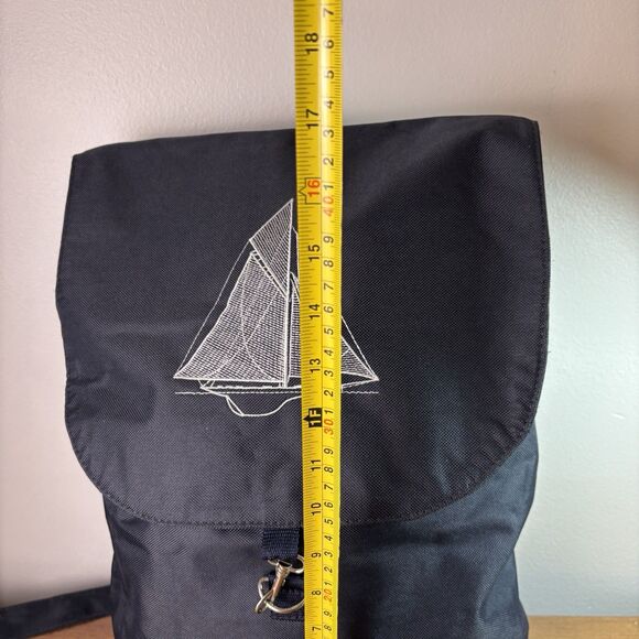 Navy Blue Drawstring Embroidered Sailboat Nautical Backpack Bag Unisex - Picture 10 of 13